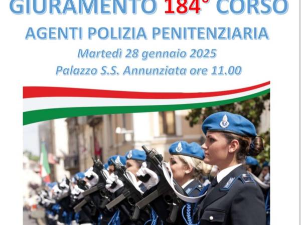 Martedì 28 a Sulmona il giuramento del 184° Corso Allievi Polizia Penitenziaria