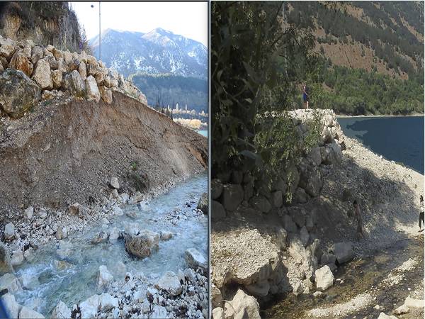 Smottamento del terreno alla foce del Fiume Tasso