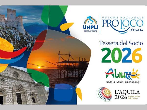 Dedicata all’Abruzzo e all’Aquila Capitale Italiana della Cultura la Tessera del Socio Pro Loco 2026