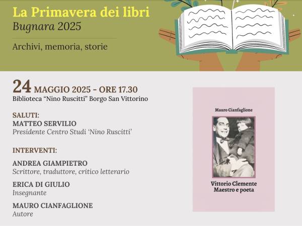 PRIMAVERA DEI LIBRI: BUGNARA, VITTORIO CLEMENTE MAESTRO E POETA