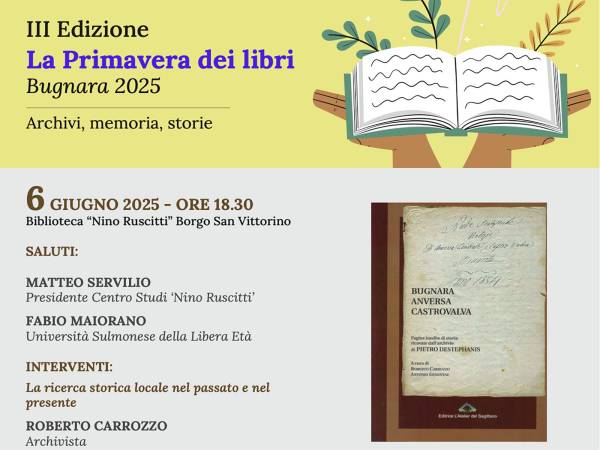 BUGNARA: "PRIMAVERA DEI LIBRI" SI CONCLUDE CON UN INCONTRO DEDICATO ALLA RICERCA STORICA LOCALE