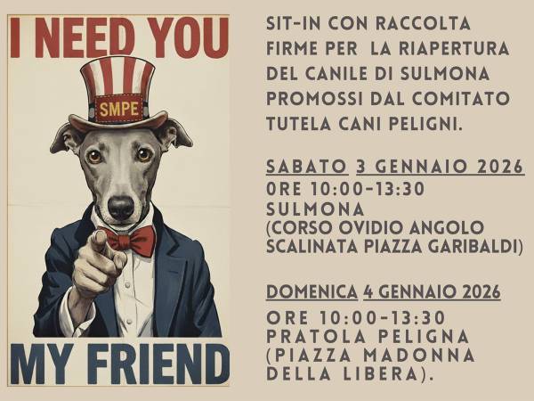 PER LA TUTELA CANI PELIGNI DUE NUOVI APPUNTAMENTI A SULMONA E PRATOLA PELIGNA