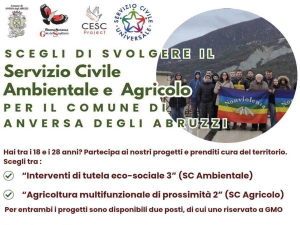 𝗦𝗲𝗿𝘃𝗶𝘇𝗶𝗼 𝗖𝗶𝘃𝗶𝗹𝗲 𝗔𝗺𝗯𝗶𝗲𝗻𝘁𝗮𝗹𝗲 𝗲 𝗔𝗴𝗿𝗶𝗰𝗼𝗹𝗼: 𝟰 𝗽𝗼𝘀𝘁𝗶 𝗱𝗶𝘀𝗽𝗼𝗻𝗶𝗯𝗶𝗹𝗶 𝗮𝗱 𝗔𝗻𝘃𝗲𝗿𝘀𝗮 𝗱𝗲𝗴𝗹𝗶 𝗔𝗯𝗿𝘂𝘇𝘇𝗶