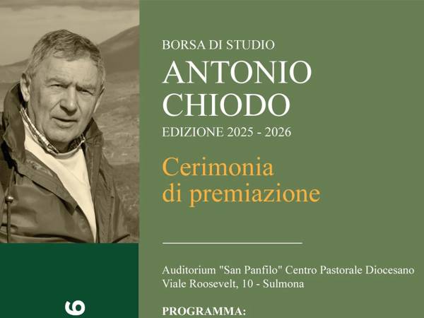 Oggi a Sulmona cerimonia di consegna dei riconoscimenti del Premio Chiodo