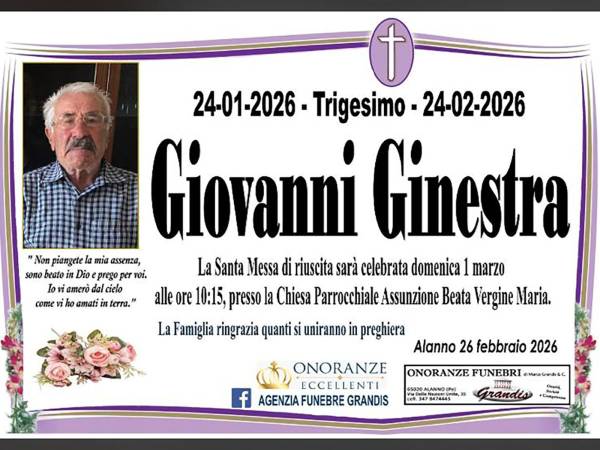 Santa Messa per il trigesimo di Giovanni Ginestra