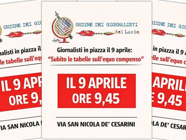 Equo compenso: giornalisti in piazza il 9 aprile a Roma