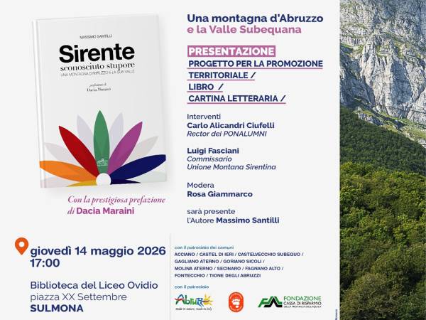A SULMONA, FONTECCHIO E ACCIANO LA PRESENTAZIONE DEL LIBRO SUL “MONTE SIRENTE” DI MASSIMO SANTILLI