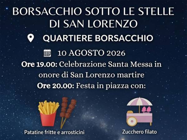 "Borsacchio sotto le Stelle di San Lorenzo": il 10 agosto una serata di comunità nel Quartiere Borsacchio